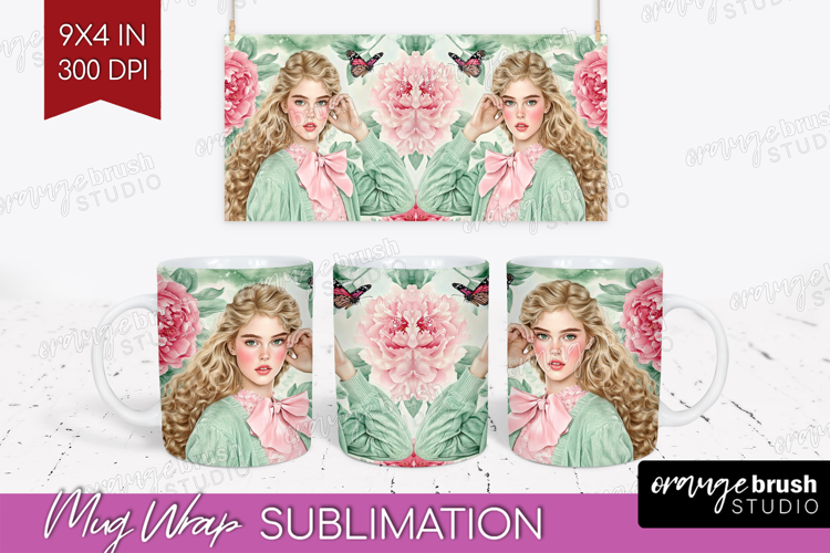 Cottagecore Mug Wrap - Green Coquette Mug PNG Sublimation