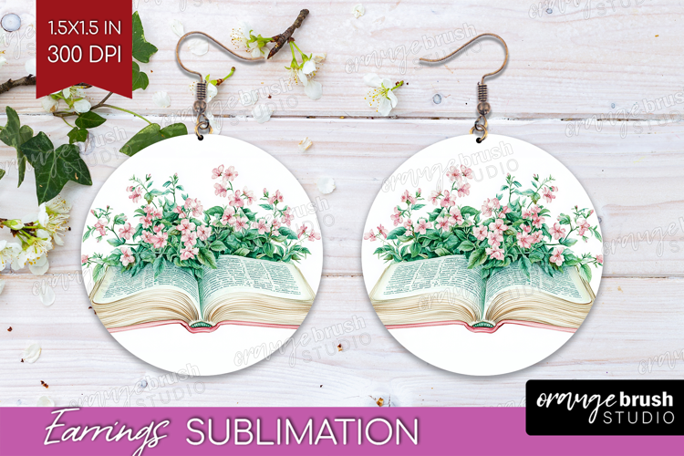 Cottagecore Round Earrings - Green Coquette PNG Sublimation