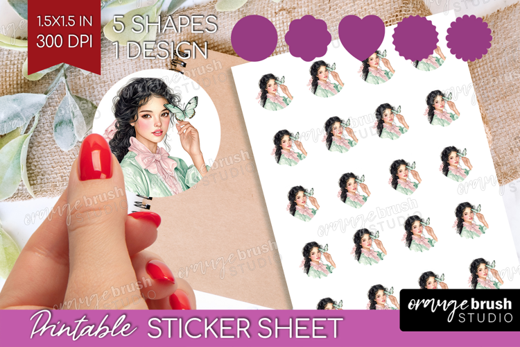 Cottagecore Round Sticker - Green Coquette Printable Sheet