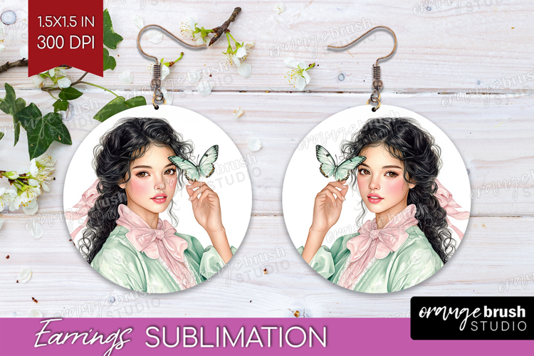 Cottagecore Round Earrings - Green Coquette PNG Sublimation