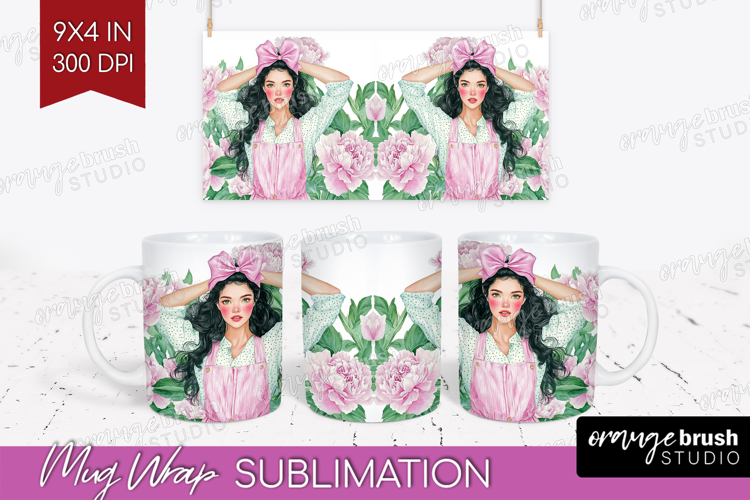 Cottagecore Mug Wrap - Green Coquette Mug PNG Sublimation