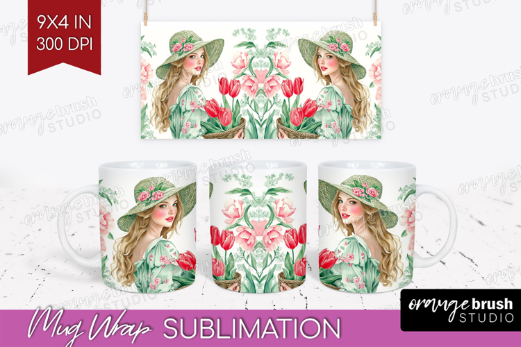 Cottagecore Mug Wrap - Green Coquette Mug PNG Sublimation