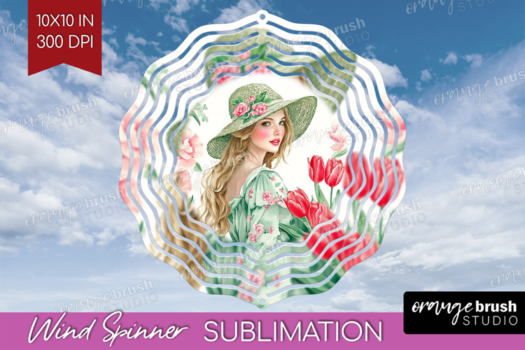 Cottagecore Wind Spinner Sublimation PNG - Green Coquette