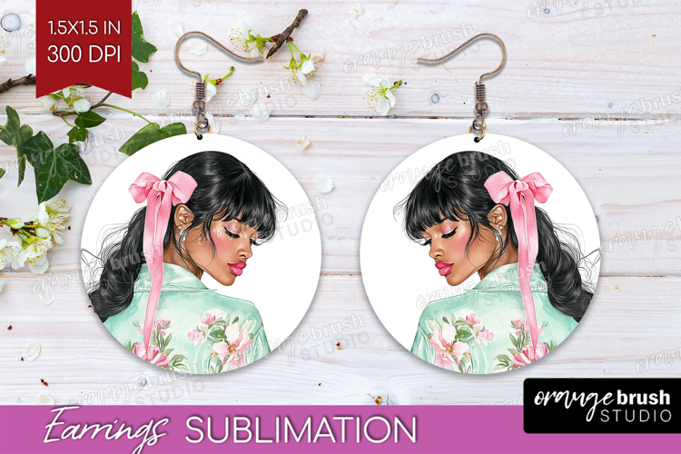 Cottagecore Round Earrings - Green Coquette PNG Sublimation