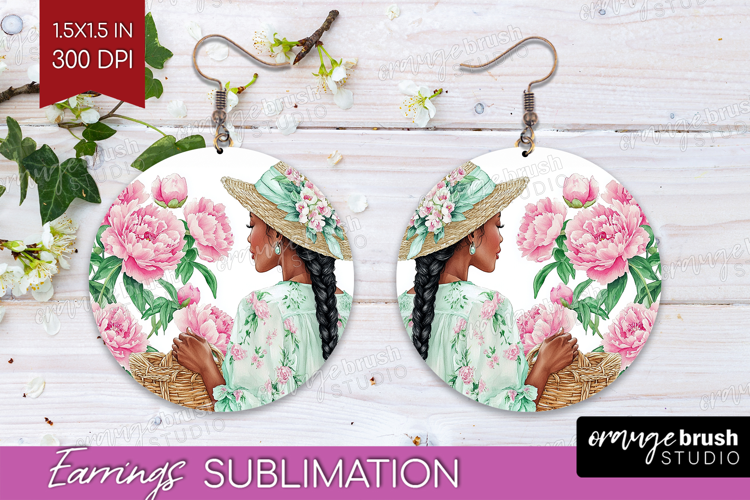Cottagecore Round Earrings - Green Coquette PNG Sublimation