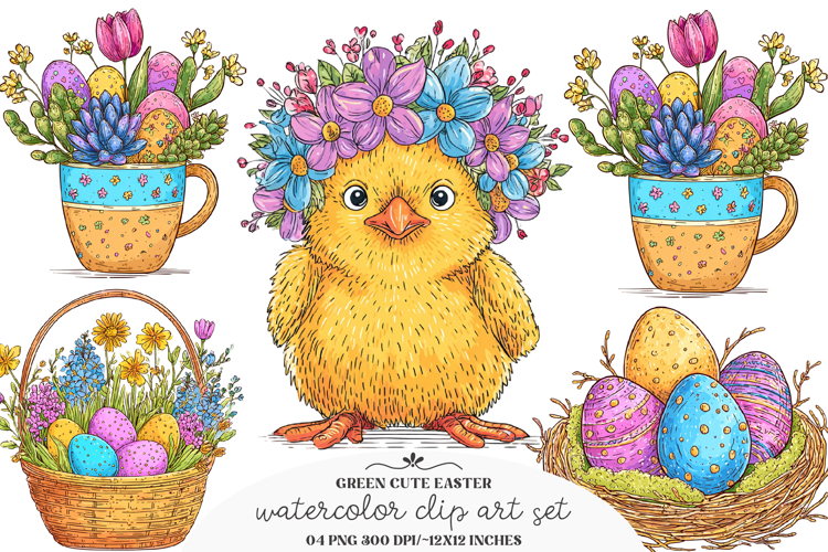 Green cute easter clipart - Cute easter Png