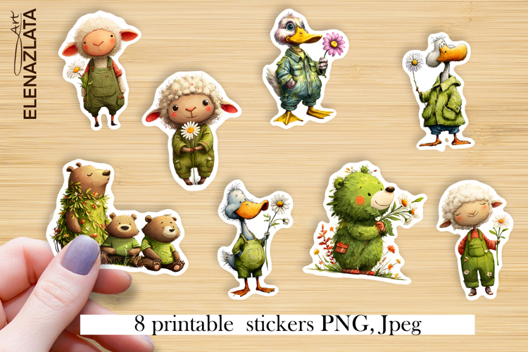 Stickers Whimsical Hello Spring. Childrens stickers.