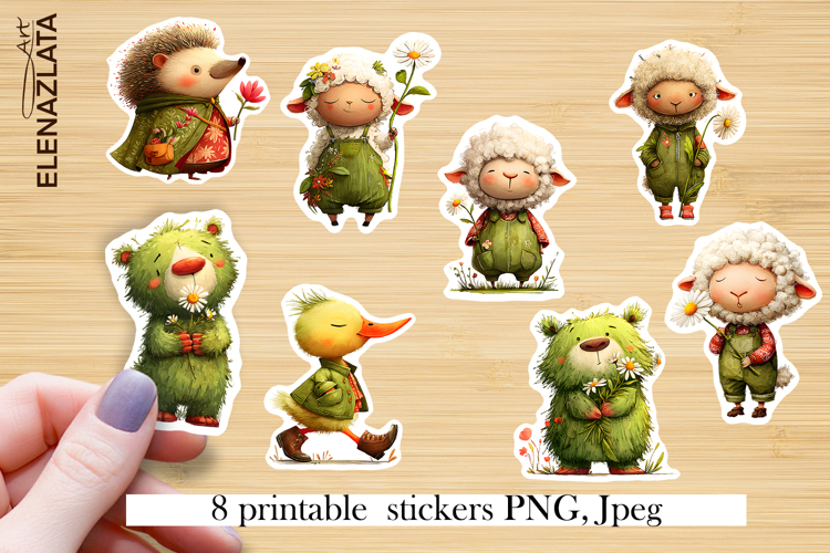 Stickers Whimsical Hello Spring. Childrens stickers.