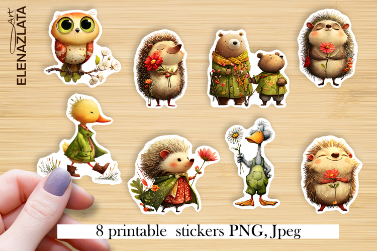 Stickers Whimsical Hello Spring. Childrens stickers.