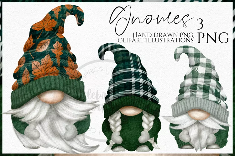 Green Fall Autumn Gnomes | Watercolor Clipart Png