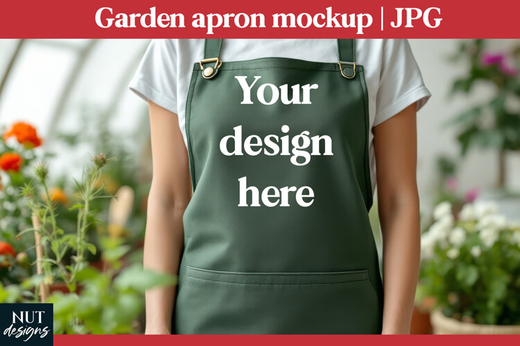 Garden Apron Mockup JPG Woman green apron display example image 1