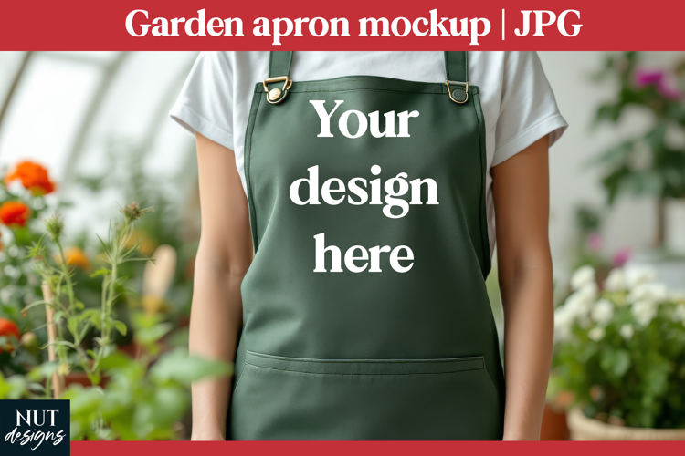 Garden Apron Mockup JPG Woman green apron display