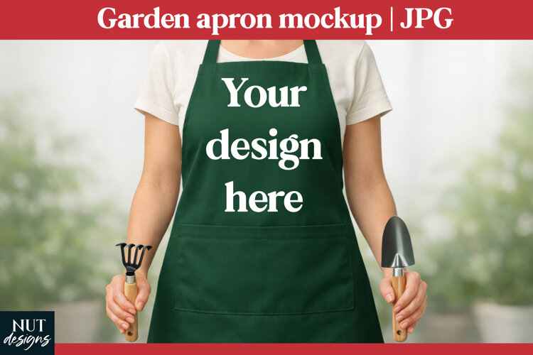 Garden Apron Mockup JPG Woman green apron display example image 1