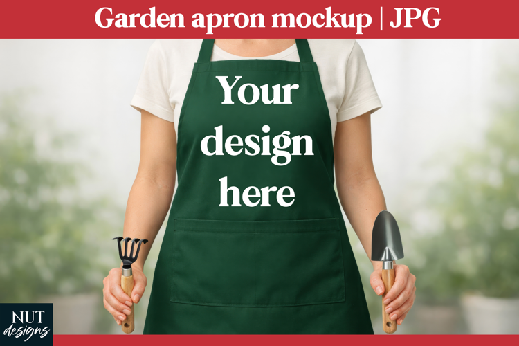 Garden Apron Mockup JPG Woman green apron display