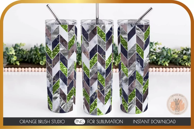 Green Tangram Skinny Tumbler Wrap Sublimation Design