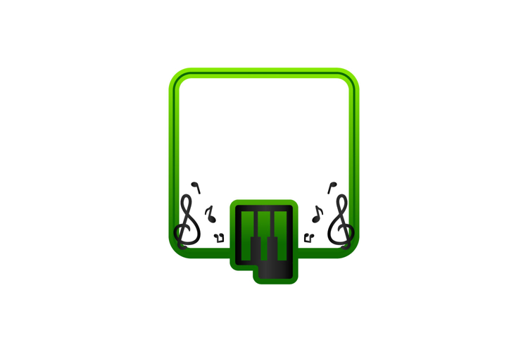 Green gradient frame with piano icon design