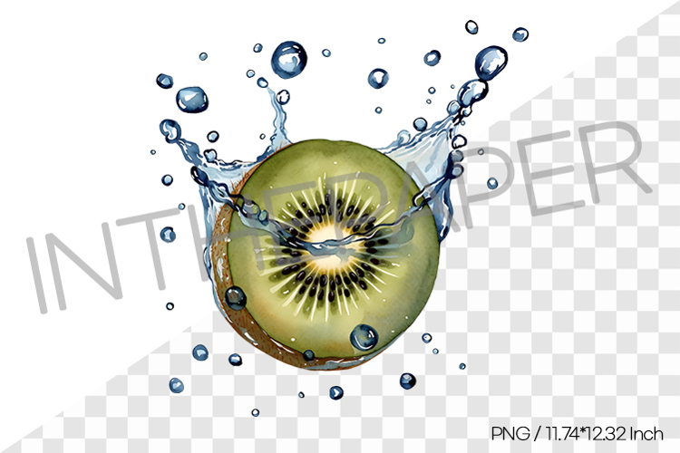 Green Kiwi Splashing into Water PNG Clipart Fruit Watercolor