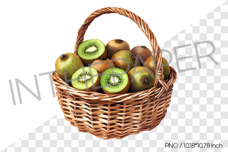 Fresh Green Kiwis in Wicker Basket PNG Clipart Fruit Illust