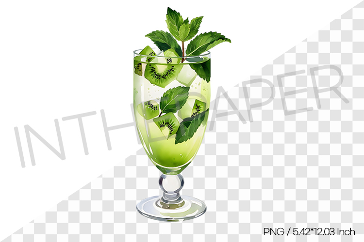 Green kiwi ade in glass PNG Clipart Watercolor Drink Illust