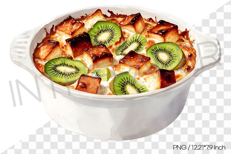 Green Kiwi Bread Pudding PNG Clipart Watercolor Dessert