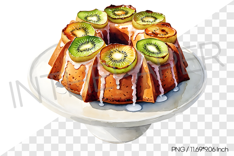 Green kiwi bundt cake PNG Clipart Watercolor Dessert Illust