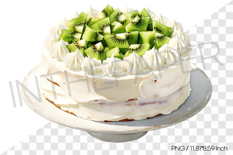 Green Kiwi Fresh Cream Cake PNG Clipart Watercolor Dessert