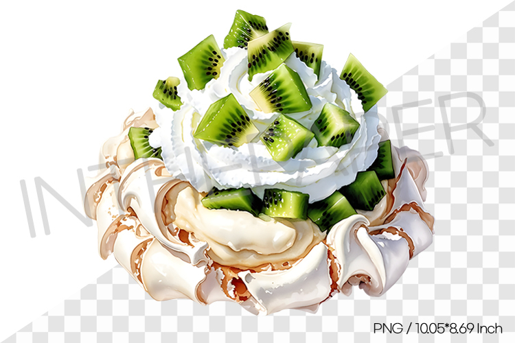 Green Kiwi Pavlova PNG Clipart Watercolor Dessert Illustrati