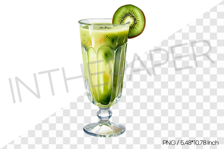 Green kiwi smoothie in a glass PNG Clipart Watercolor Drink