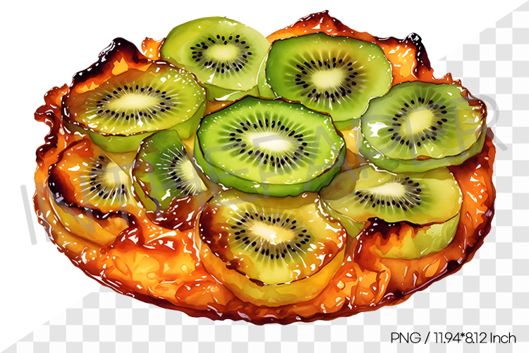 Green Kiwi Tarte tatin PNG Clipart Watercolor Dessert Illust
