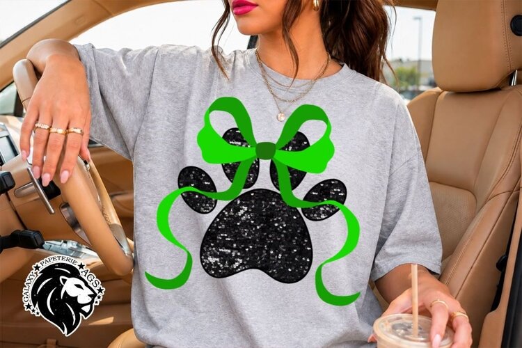 Paw Print Bow PNG | Green Glitter Mascot Design example image 1