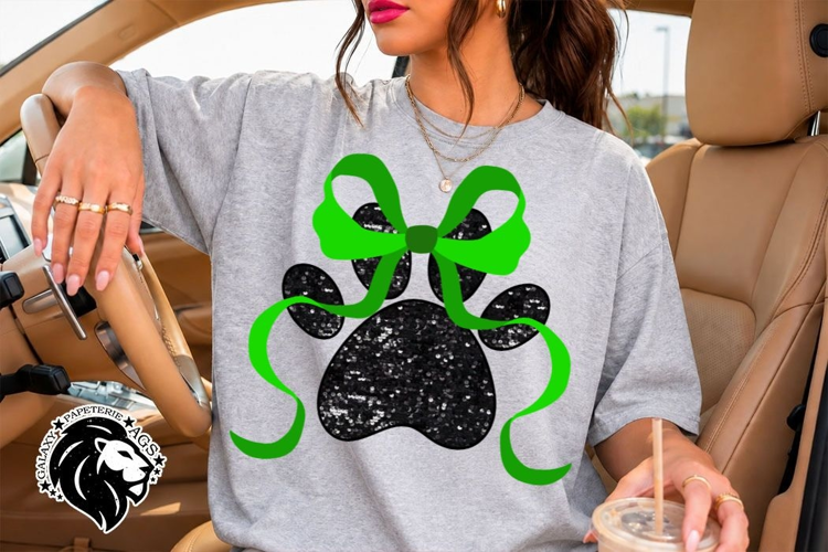 Paw Print Bow PNG | Green Glitter Mascot Design