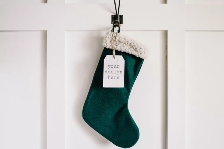 Wood Stocking Gift Tag Mockup| Christmas Tag Digital Photo