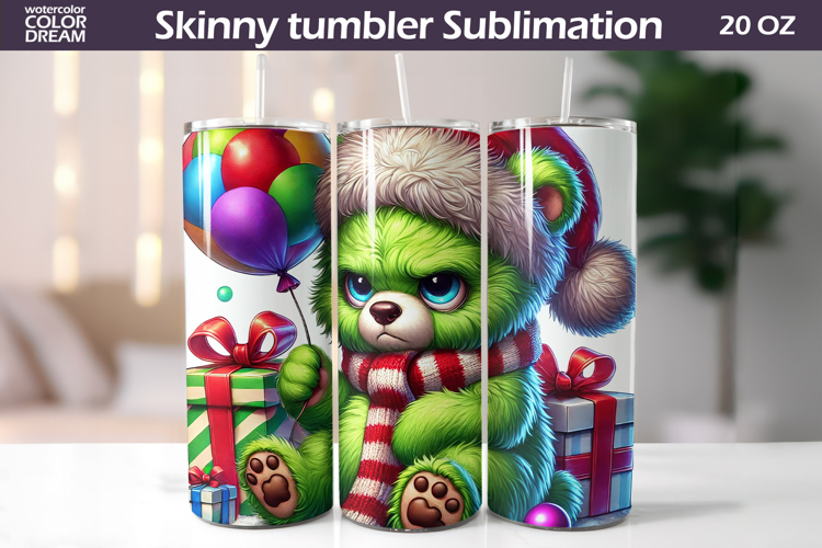 Christmas Green Animal Tumbler | Grumpy Bear Tumbler