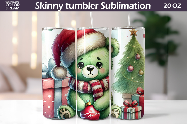 Christmas Green Animal Tumbler | Grumpy Bear Tumbler