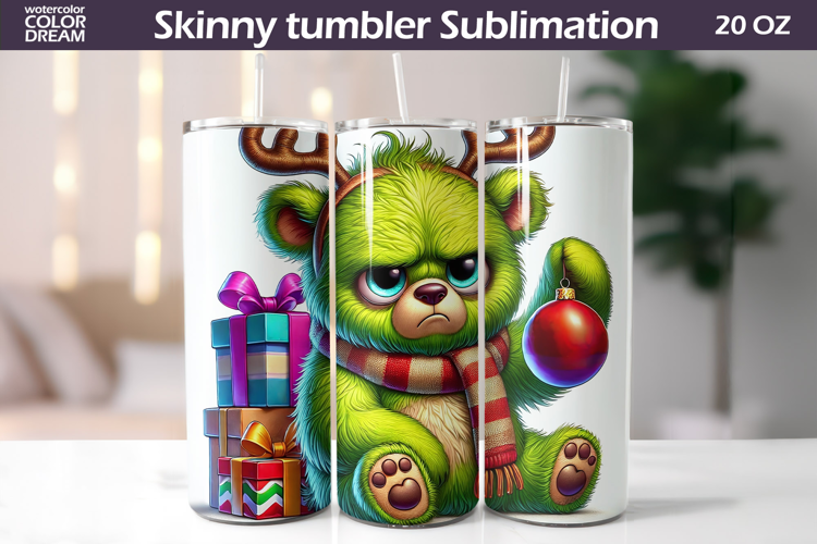 Christmas Green Animal Tumbler | Grumpy Bear Tumbler