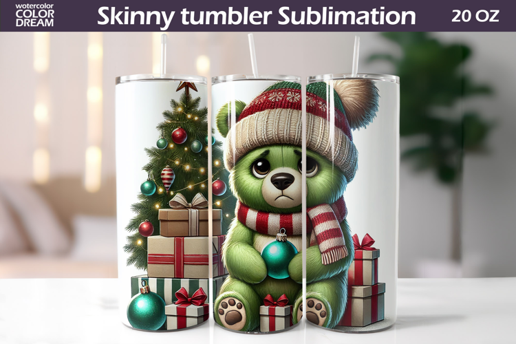 Christmas Green Animal Tumbler | Grumpy Bear Tumbler