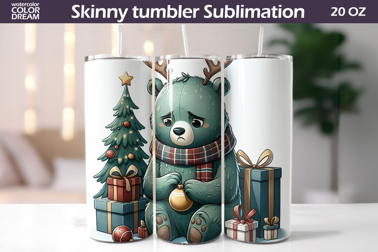 Christmas Green Animal Tumbler | Grumpy Bear Tumbler
