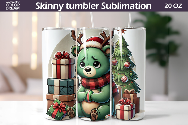 Christmas Green Animal Tumbler | Grumpy Bear Tumbler