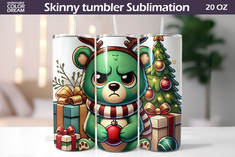 Christmas Green Animal Tumbler | Grumpy Bear Tumbler