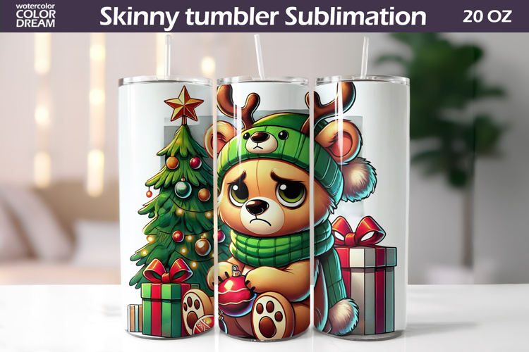 Christmas Green Animal Tumbler | Grumpy Bear Tumbler