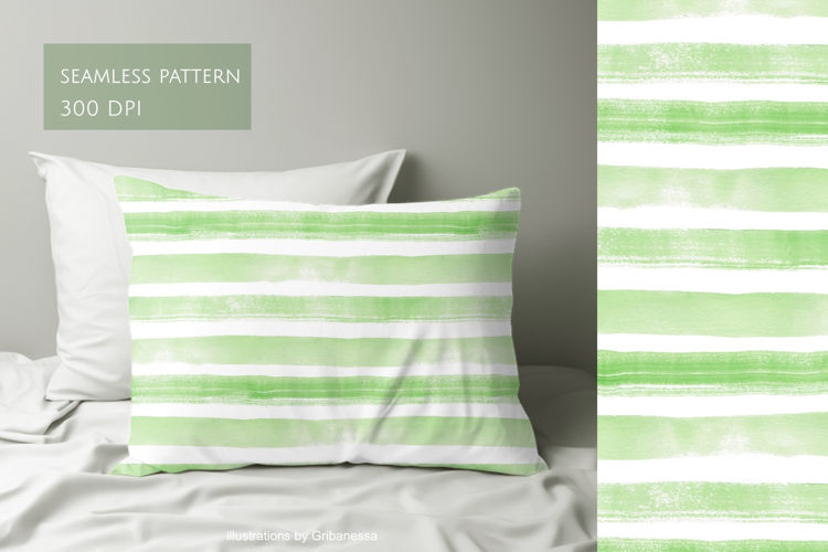 Green Watercolor Striped Seamless Pattern