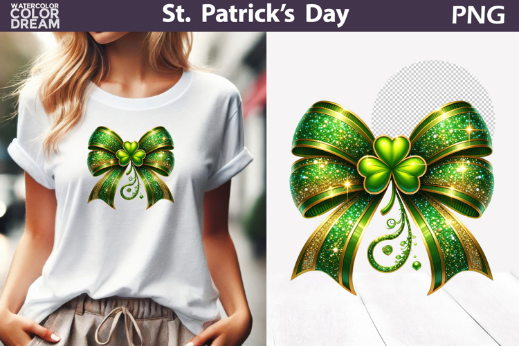 St. Patricks Day Clipart | Green Bow Clover Sublimation