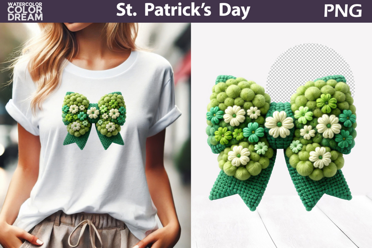 St. Patricks Day Clipart | Green Bow Clover Sublimation