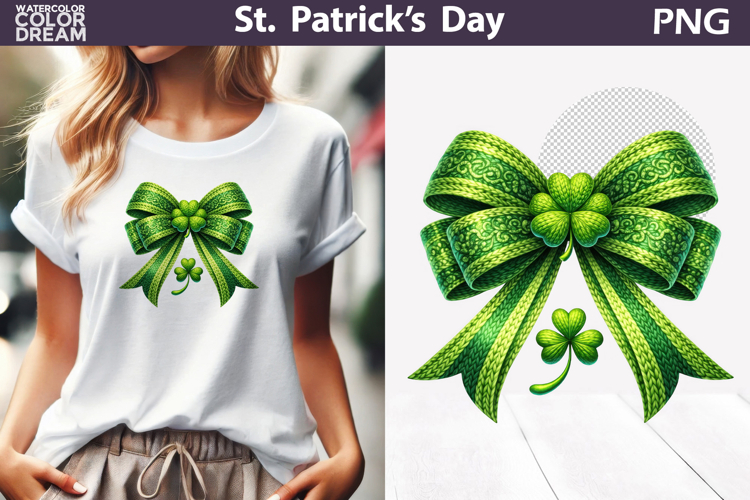 St. Patricks Day Clipart | Green Bow Clover Sublimation