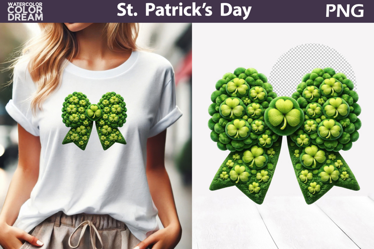 St. Patricks Day Clipart | Green Bow Clover Sublimation