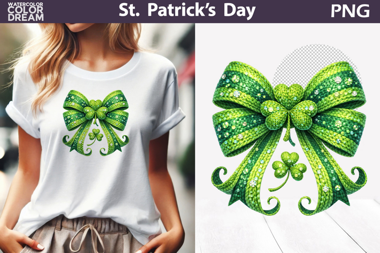 St. Patricks Day Clipart | Green Bow Clover Sublimation