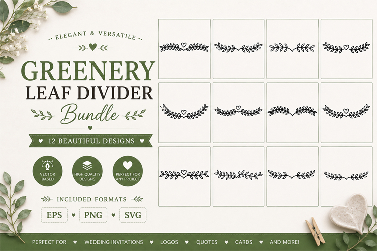 Greenery Leaf Divider SVG PNG Collections