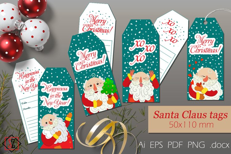 Christmas gift tags with Santa Claus on them