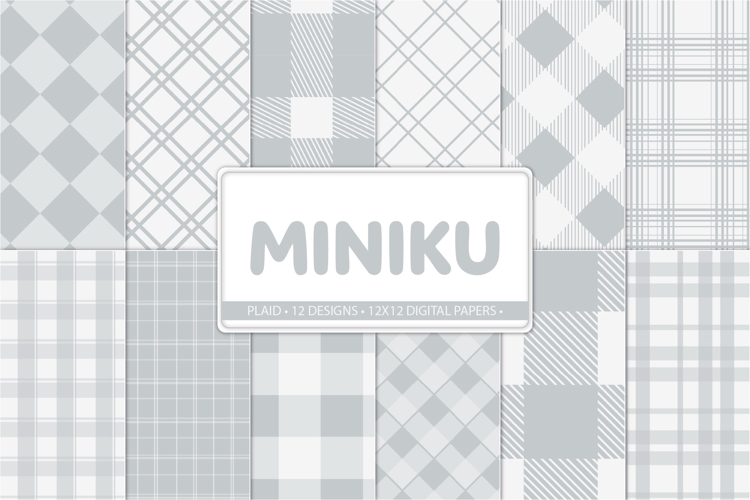Gray Plaid Digital Papers, Neutral Check Patterns Pack