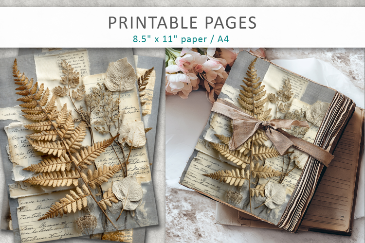 vintage botanical junk journal pages, scrapbook papers